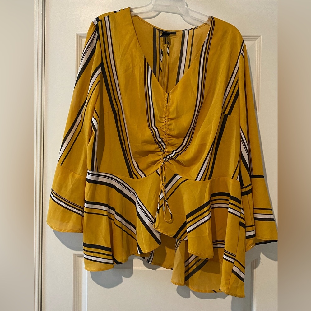 Ashley Stewart Flutter sleeve Cinched Flutter Split Front Top